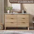 Commode à 6 tiroirs cannelés, 120 cm de large avec profil incurvé, organisateur de tiroir en bois, commode moderne pour chambre à coucher, salon