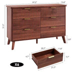 Commode à 6 tiroirs cannelés, 120 cm de large avec profil incurvé, organisateur de tiroir en bois, commode moderne pour chambre à coucher, salon