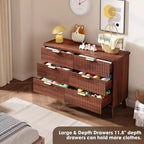 Commode à 6 tiroirs cannelés, 120 cm de large avec profil incurvé, organisateur de tiroir en bois, commode moderne pour chambre à coucher, salon