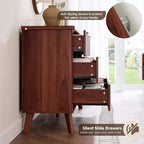 Commode à 6 tiroirs cannelés, 120 cm de large avec profil incurvé, organisateur de tiroir en bois, commode moderne pour chambre à coucher, salon