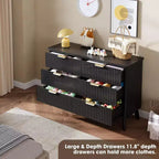 Commode à 6 tiroirs cannelés, 120 cm de large avec profil incurvé, organisateur de tiroir en bois, commode moderne pour chambre à coucher, salon