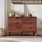 Commode à 6 tiroirs cannelés, 120 cm de large avec profil incurvé, organisateur de tiroir en bois, commode moderne pour chambre à coucher, salon