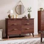 Commode à 6 tiroirs cannelés, 120 cm de large avec profil incurvé, organisateur de tiroir en bois, commode moderne pour chambre à coucher, salon