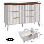 Commode à 6 tiroirs cannelés, 120 cm de large avec profil incurvé, organisateur de tiroir en bois, commode moderne pour chambre à coucher, salon