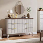 Commode à 6 tiroirs cannelés, 120 cm de large avec profil incurvé, organisateur de tiroir en bois, commode moderne pour chambre à coucher, salon