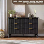 Commode à 6 tiroirs cannelés, 120 cm de large avec profil incurvé, organisateur de tiroir en bois, commode moderne pour chambre à coucher, salon