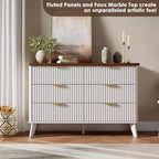 Commode à 6 tiroirs cannelés, 120 cm de large avec profil incurvé, organisateur de tiroir en bois, commode moderne pour chambre à coucher, salon