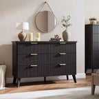 Commode à 6 tiroirs cannelés, 120 cm de large avec profil incurvé, organisateur de tiroir en bois, commode moderne pour chambre à coucher, salon