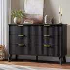 Fluted 6 Drawers Dresser, 47.2 Wide Dressers with Curved Profile Design,Wood Drawer Organizer, Modern Chest of Drawers for Bedroom, Living Room