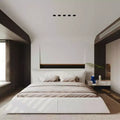 MAYEERTY King Size Upholstered Platform Bed with Special Shaped Velvet Headboard,Metal & Solid Frame Beige