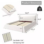 Lit plateforme rembourré King Size avec tête de lit en velours de forme spéciale, cadre en métal et bois massif Beige