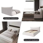 Lit plateforme rembourré King Size avec tête de lit en velours de forme spéciale, cadre en métal et bois massif Beige