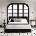 MAYEERTY Queen Size Bed Frame Tufted Headboard with Extra Large Ultra Soft Cloud Pillow, Chenille Platform Bed with Metal and Wooden Black