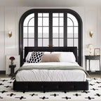 MAYEERTY Queen Size Bed Frame Tufted Headboard with Extra Large Ultra Soft Cloud Pillow, Chenille Platform Bed with Metal and Wooden Black