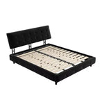 Lit Cadre de lit Capitonnée avec Tête de lit Extra Large et Oreiller Nuage Ultra Doux, Lit Plateforme en Chenille avec Métal et Bois Noir