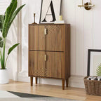 Meuble à chaussures autoportant avec deux tiroirs à abattant et portes ondulées pour l'entrée et l'organisation du placard