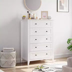 GustoWave Farmhouse 5-Drawer Dresser with Gold Handles, Tall Chest for Bedroom or Living Room Storage, White
