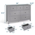 Commode à 7 tiroirs pour chambre à coucher, commode en bois de 54 po de largeur avec poignées métalliques, meuble TV, organisateur de rangement de vêtements pour chambre à coucher, couloir