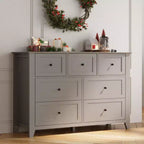 Commode à 7 tiroirs pour chambre à coucher, commode en bois de 54 po de largeur avec poignées métalliques, meuble TV, organisateur de rangement de vêtements pour chambre à coucher, couloir