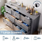 Commode à 7 tiroirs pour chambre à coucher, commode en bois de 54 po de largeur avec poignées métalliques, meuble TV, organisateur de rangement de vêtements pour chambre à coucher, couloir