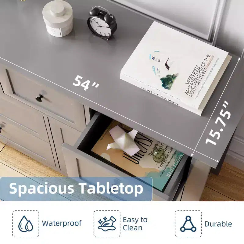 Commode à 7 tiroirs pour chambre à coucher, commode en bois de 54 po de largeur avec poignées métalliques, meuble TV, organisateur de rangement de vêtements pour chambre à coucher, couloir