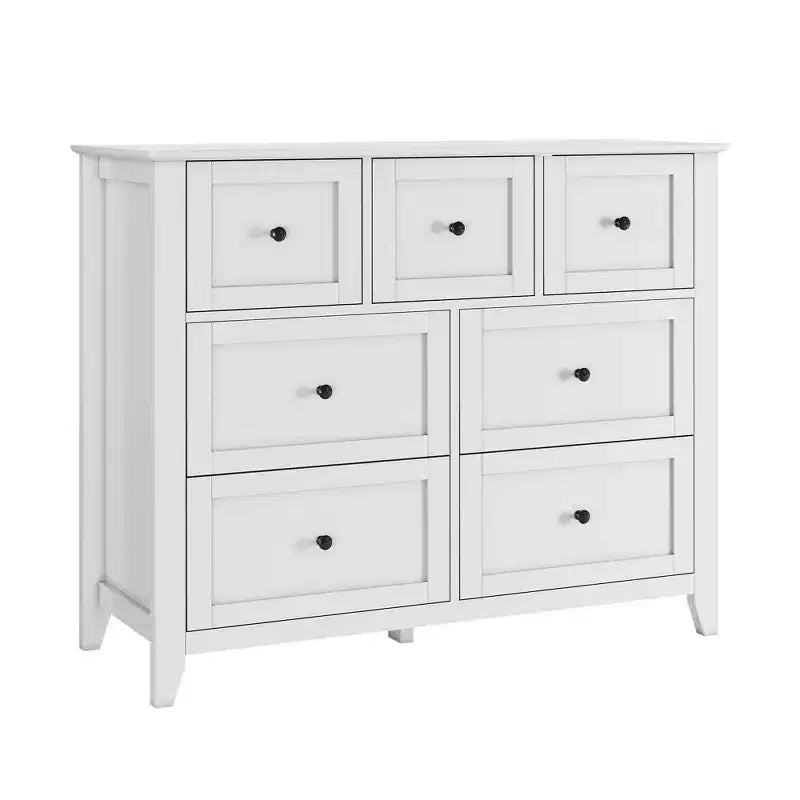Commode à 7 tiroirs pour chambre à coucher, commode en bois de 54 po de largeur avec poignées métalliques, meuble TV, organisateur de rangement de vêtements pour chambre à coucher, couloir