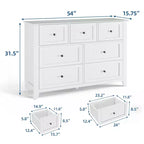 Commode à 7 tiroirs pour chambre à coucher, commode en bois de 54 po de largeur avec poignées métalliques, meuble TV, organisateur de rangement de vêtements pour chambre à coucher, couloir