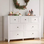 Commode à 7 tiroirs pour chambre à coucher, commode en bois de 54 po de largeur avec poignées métalliques, meuble TV, organisateur de rangement de vêtements pour chambre à coucher, couloir