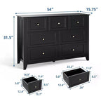 Commode à 7 tiroirs pour chambre à coucher, commode en bois de 54 po de largeur avec poignées métalliques, meuble TV, organisateur de rangement de vêtements pour chambre à coucher, couloir