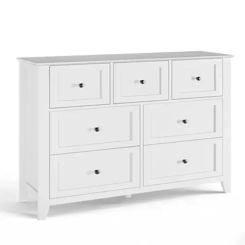 Commode à 7 tiroirs pour chambre à coucher, commode en bois de 54 po de largeur avec poignées métalliques, meuble TV, organisateur de rangement de vêtements pour chambre à coucher, couloir