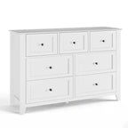 Commode à 7 tiroirs pour chambre à coucher, commode en bois de 54 po de largeur avec poignées métalliques, meuble TV, organisateur de rangement de vêtements pour chambre à coucher, couloir