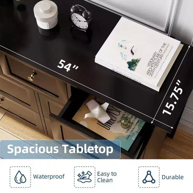Commode à 7 tiroirs pour chambre à coucher, commode en bois de 54 po de largeur avec poignées métalliques, meuble TV, organisateur de rangement de vêtements pour chambre à coucher, couloir