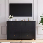 Commode à 7 tiroirs pour chambre à coucher, commode en bois de 54 po de largeur avec poignées métalliques, meuble TV, organisateur de rangement de vêtements pour chambre à coucher, couloir