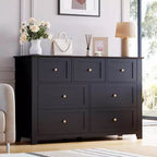 Commode à 7 tiroirs pour chambre à coucher, commode en bois de 54 po de largeur avec poignées métalliques, meuble TV, organisateur de rangement de vêtements pour chambre à coucher, couloir