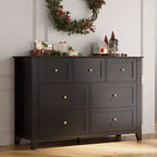 Commode à 7 tiroirs pour chambre à coucher, commode en bois de 54 po de largeur avec poignées métalliques, meuble TV, organisateur de rangement de vêtements pour chambre à coucher, couloir
