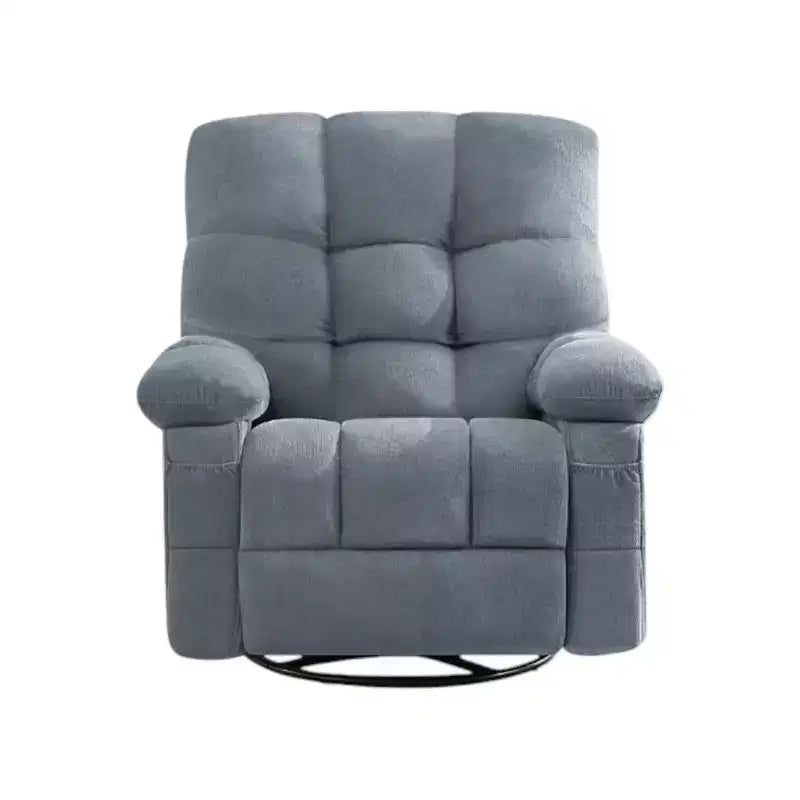 HomeRoots 39 Blue Tufted Chenille Heated Massage Swivel Rocker Recliner With USB