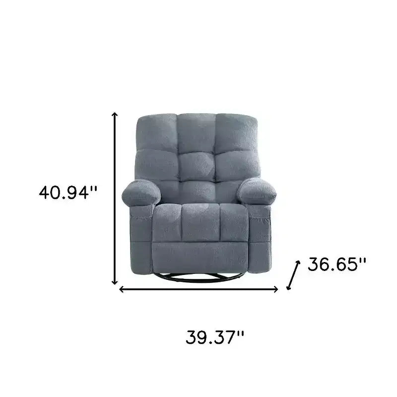 Fauteuil inclinable et pivotant massant et chauffant en chenille touffetée bleue avec USB