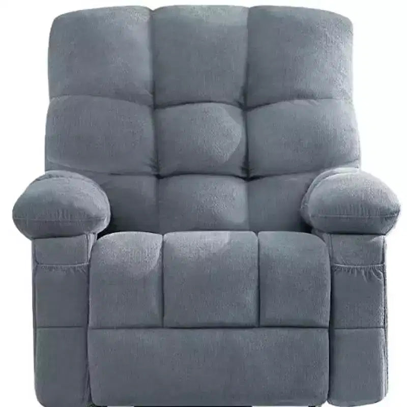 Fauteuil inclinable et pivotant massant et chauffant en chenille touffetée bleue avec USB