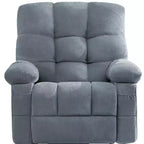 Fauteuil inclinable et pivotant massant et chauffant en chenille touffetée bleue avec USB