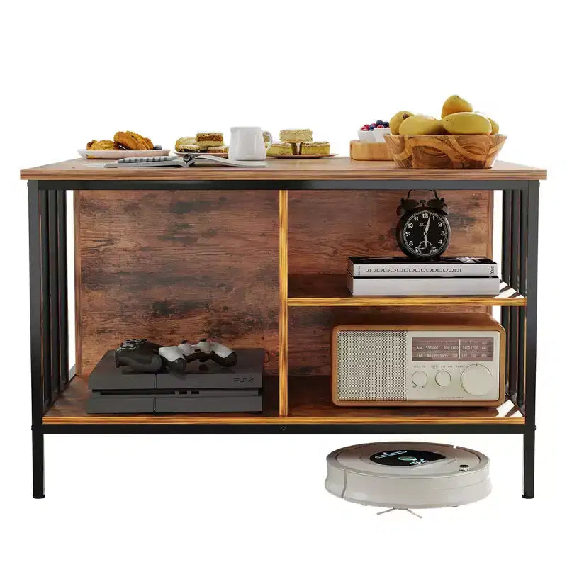 Table basse de salon relevable, 81 cm de haut, à hauteur réglable (51,6-65 cm) avec compartiment caché et 3 étagères, capacité de 50 kg