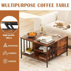 Table basse de salon relevable, 81 cm de haut, à hauteur réglable (51,6-65 cm) avec compartiment caché et 3 étagères, capacité de 50 kg