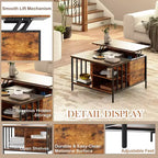 Table basse de salon relevable, 81 cm de haut, à hauteur réglable (51,6-65 cm) avec compartiment caché et 3 étagères, capacité de 50 kg