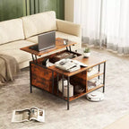 Table basse de salon relevable, 81 cm de haut, à hauteur réglable (51,6-65 cm) avec compartiment caché et 3 étagères, capacité de 50 kg
