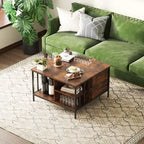 Table basse de salon relevable, 81 cm de haut, à hauteur réglable (51,6-65 cm) avec compartiment caché et 3 étagères, capacité de 50 kg