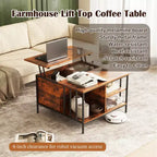 Table basse de salon relevable, 81 cm de haut, à hauteur réglable (51,6-65 cm) avec compartiment caché et 3 étagères, capacité de 50 kg