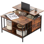 Table basse de salon relevable, 81 cm de haut, à hauteur réglable (51,6-65 cm) avec compartiment caché et 3 étagères, capacité de 50 kg