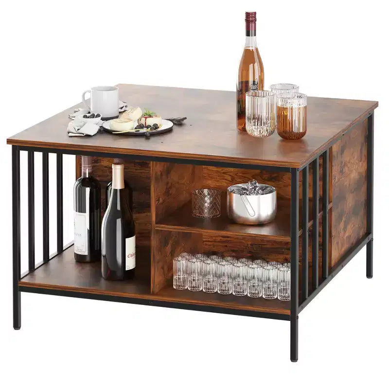 Table basse de salon relevable, 81 cm de haut, à hauteur réglable (51,6-65 cm) avec compartiment caché et 3 étagères, capacité de 50 kg