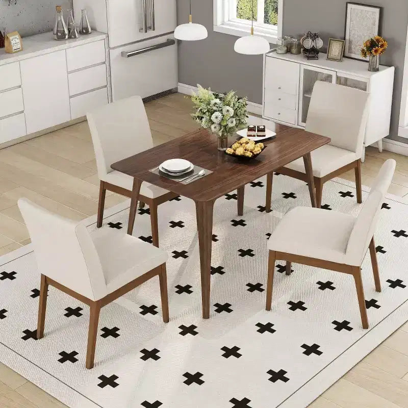 Ensemble de salle à manger moderne 5 pièces pour 4 personnes, table de cuisine à cadre en bois massif avec 4 chaises de salle à manger rembourrées pour salle à manger ou cuisine - Panipeachy