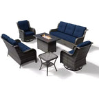 Ensemble d'extérieur premium 7 pièces UPTIOT avec table brasero 2-en-1, canapé 3 places, 2 fauteuils pivotants et banquette double