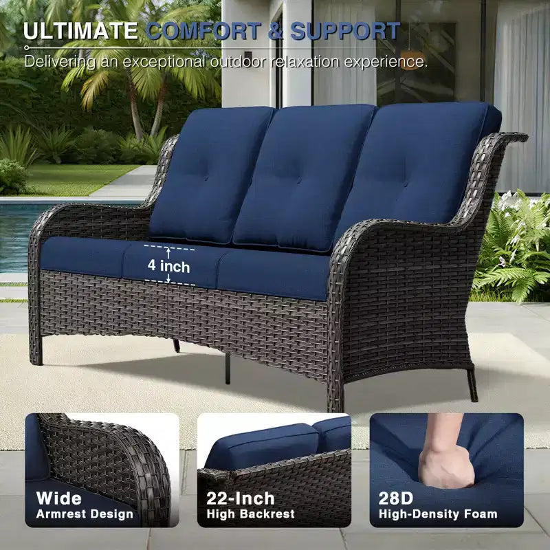 Ensemble d'extérieur premium 7 pièces UPTIOT avec table brasero 2-en-1, canapé 3 places, 2 fauteuils pivotants et banquette double